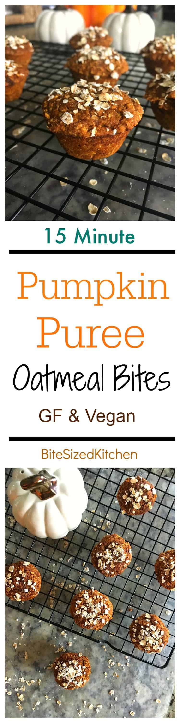 Easy freezable Pumpkin Spice Puree Oatmeal Bites that are vegan and gluten free! A super moist quick breakfast recipe for on-the-go!
