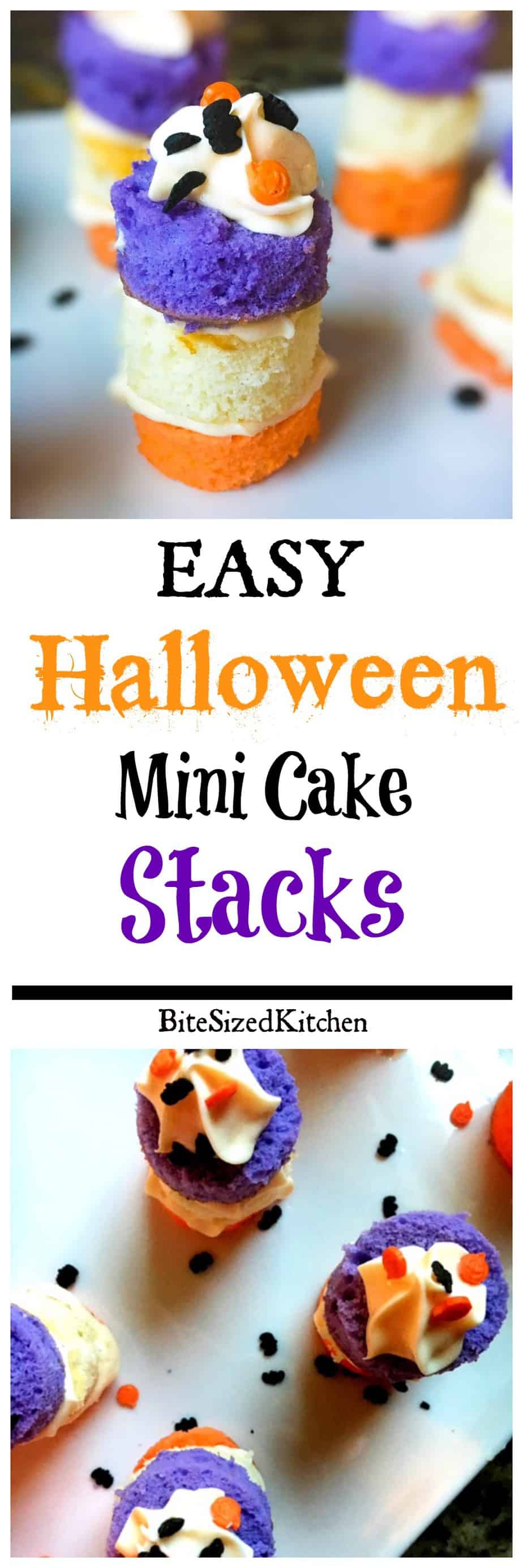 Easy Halloween Mini Cake Stacks perfect for any party! An easy bite sized mini dessert that both kids and adults will love!