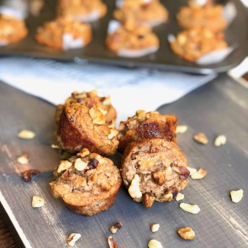 An easy on the go recipe! Healthy Grab-and-Go Banana Walnut Muffins are moist and freezer friendly!