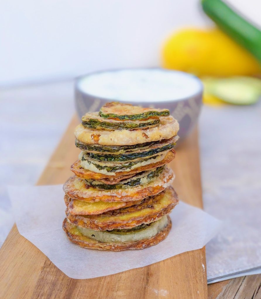 crispy zucchini chips appetizer stacked high