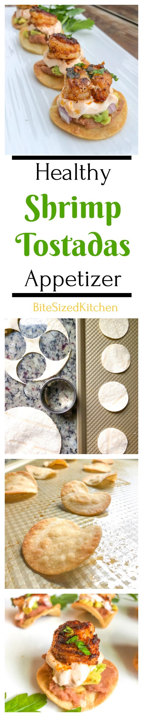 Cinco De Mayo Party Food Ideas. Cinco De Derby appetizers. Easy healthy baked shrimp tostadas bites! #cincodemayo #appetizers #bitesizedkitchen #tostadas #mexicanfood
