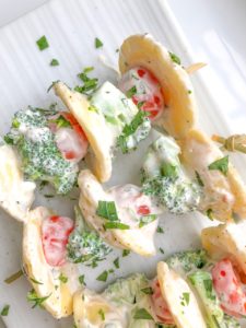 Pasta Salad Skewers With Creamy Herb Dressing