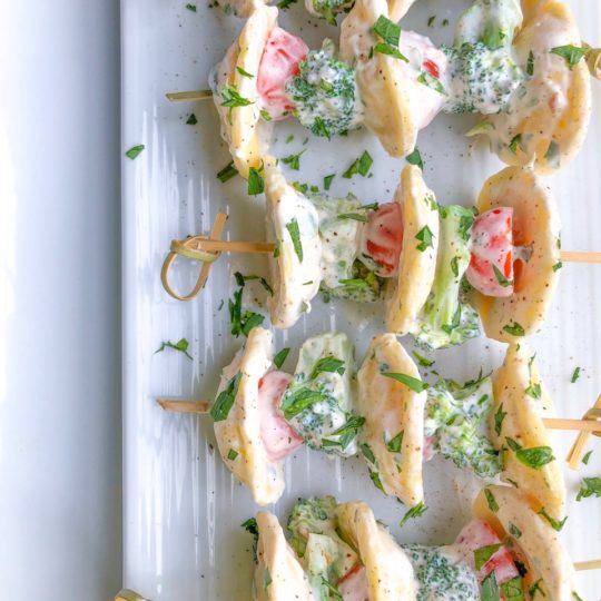 Pasta Salad Skewers With Creamy Herb Dressing
