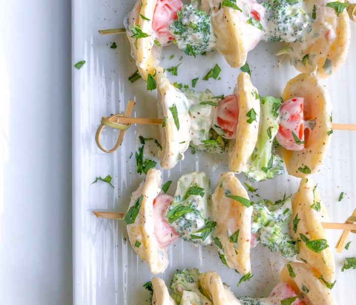 Pasta Salad Skewers With Creamy Herb Dressing