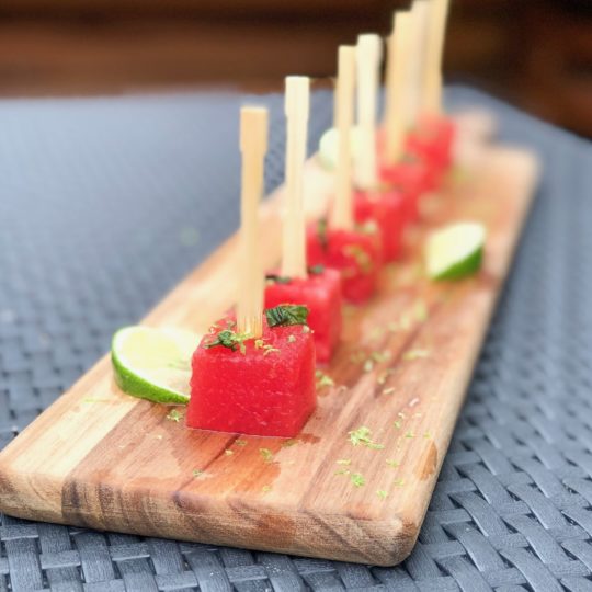 Boozy Watermelon Mojito Skewers