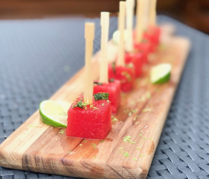 Boozy Watermelon Mojito Skewers