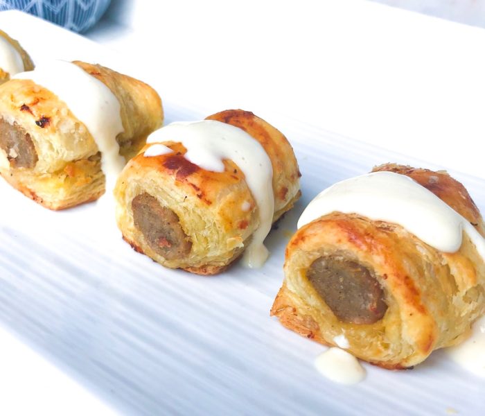 Puff Pastry Sausage Bites with Creamy Dijon Sauce