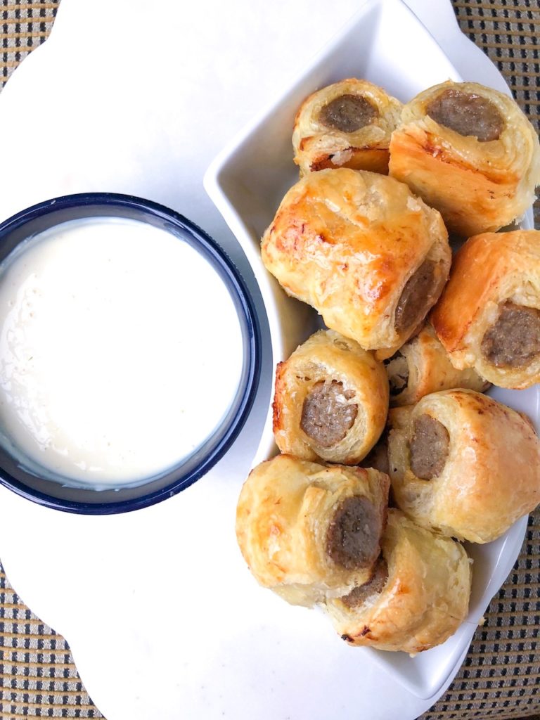 Puff Pastry Sausages Rolls with Creamy Dijon Sauce
