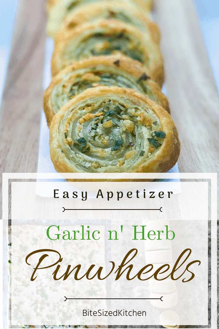 Easy puff pastry vegetarian appetizer great for parties! Pin wheels are a simple recipe that can be served with dinner or as a fun bite sized snack!